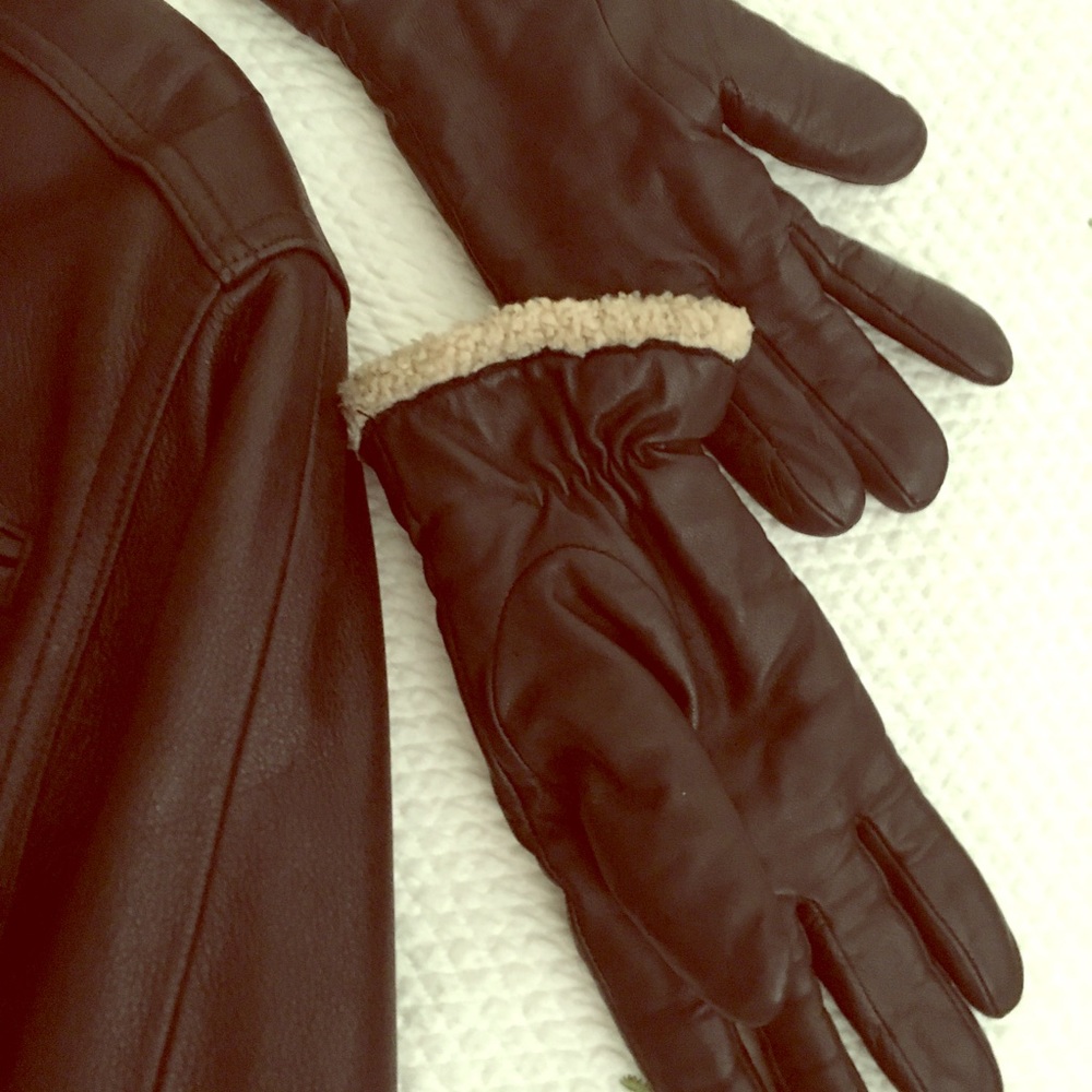 Leather jacket with leather gloves